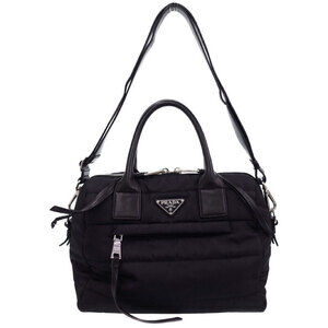 Prada Tessuto Bomber Bowling Bag quilted nylon leather Black